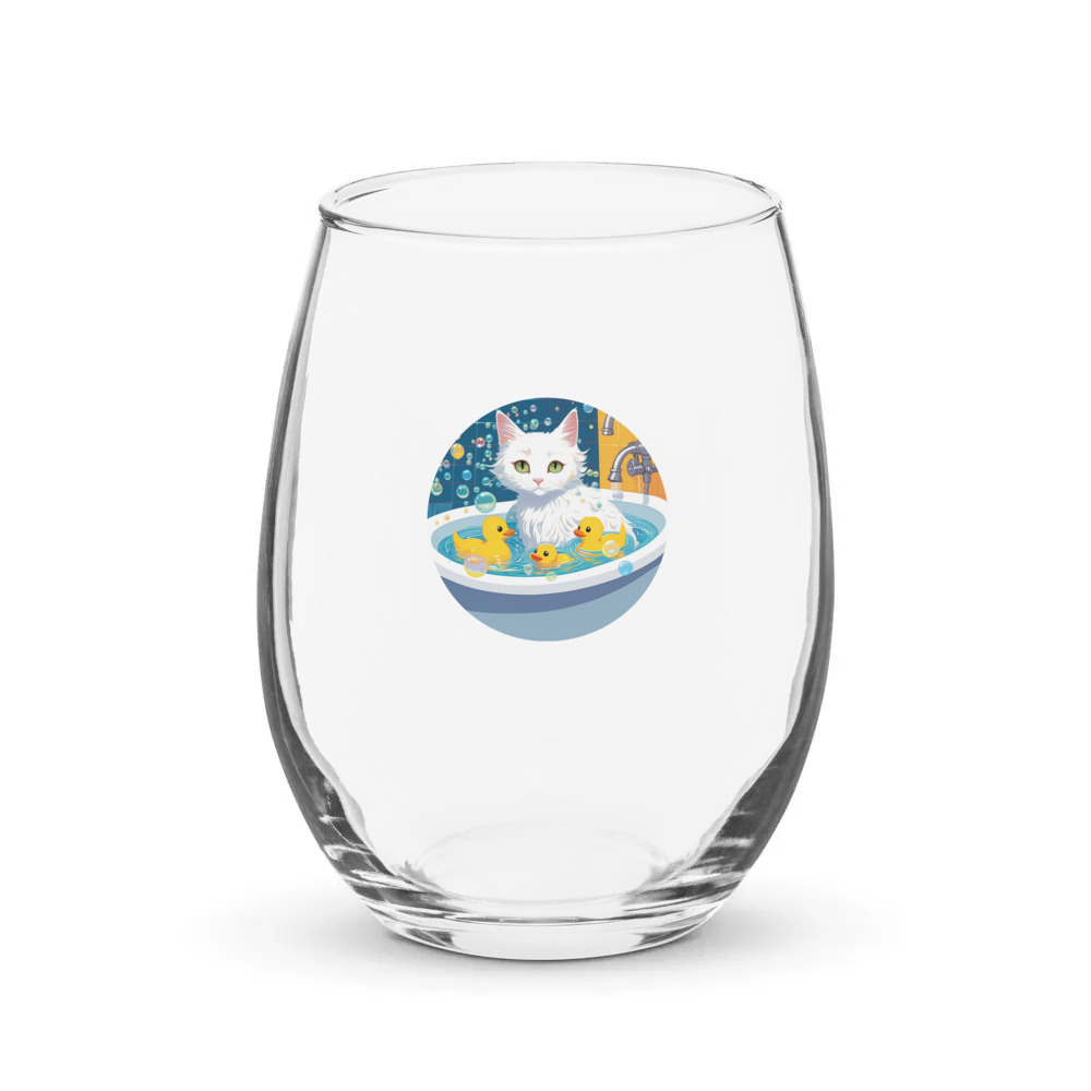 PugMug Custom White Companion Cat Stemless Wine Glass