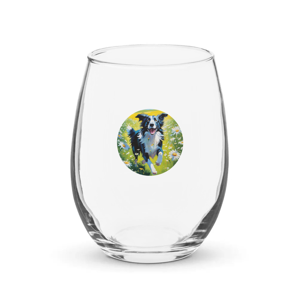 PugMug Custom Border Collie Stemless Wine Glass