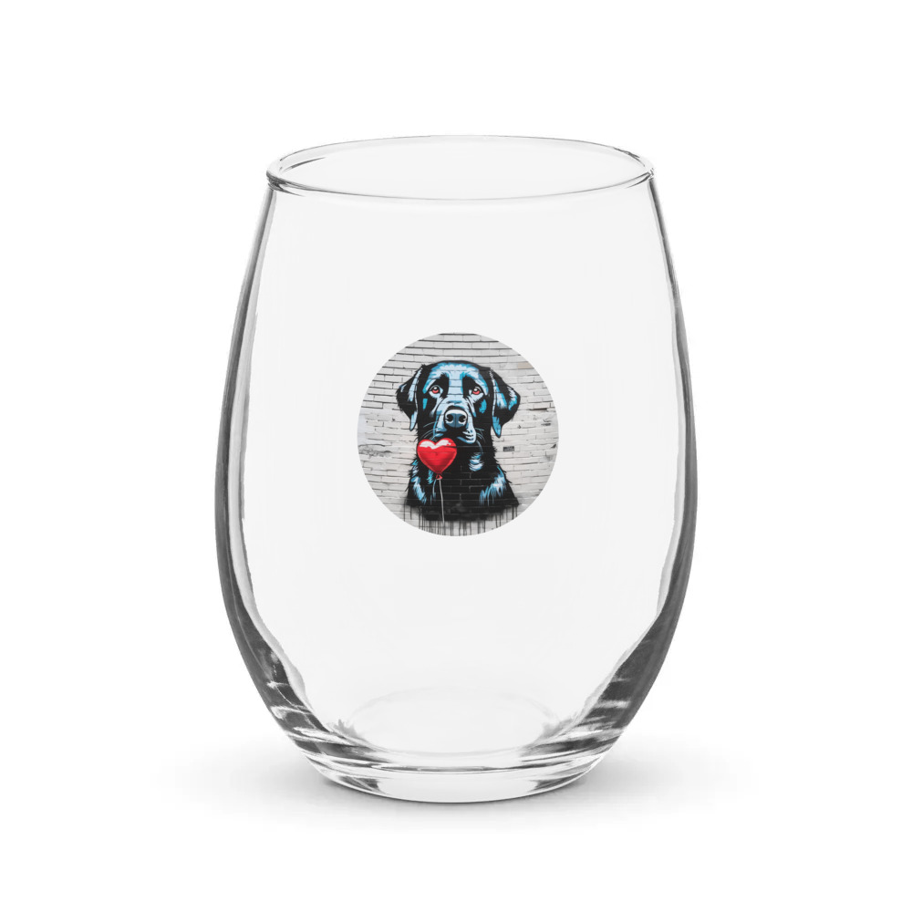 PugMug Custom Black Labrador Retriever Stemless Wine Glass