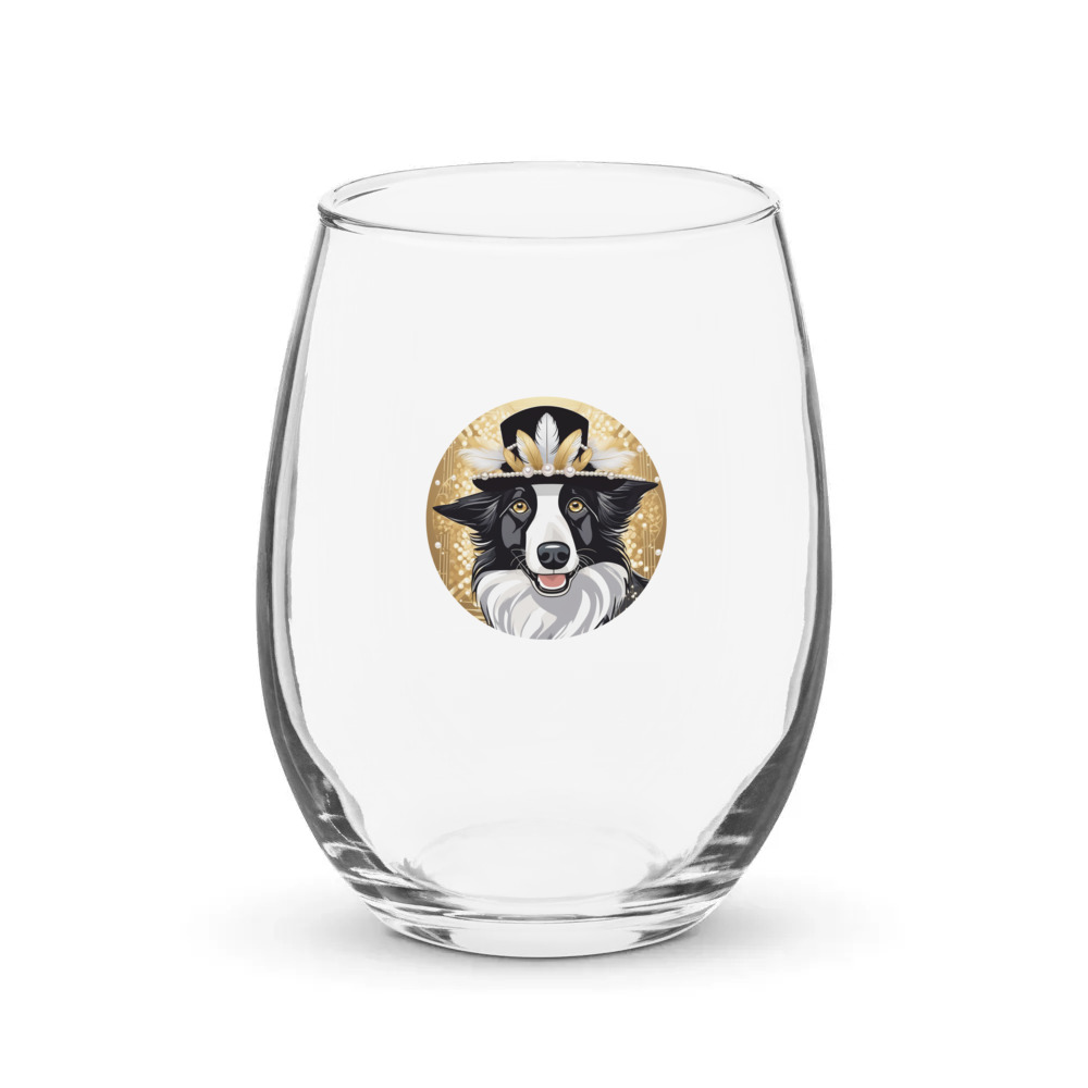 PugMug Custom Border Collie Stemless Wine Glass