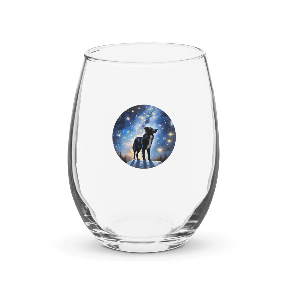 PugMug Custom Border Collie Stemless Wine Glass