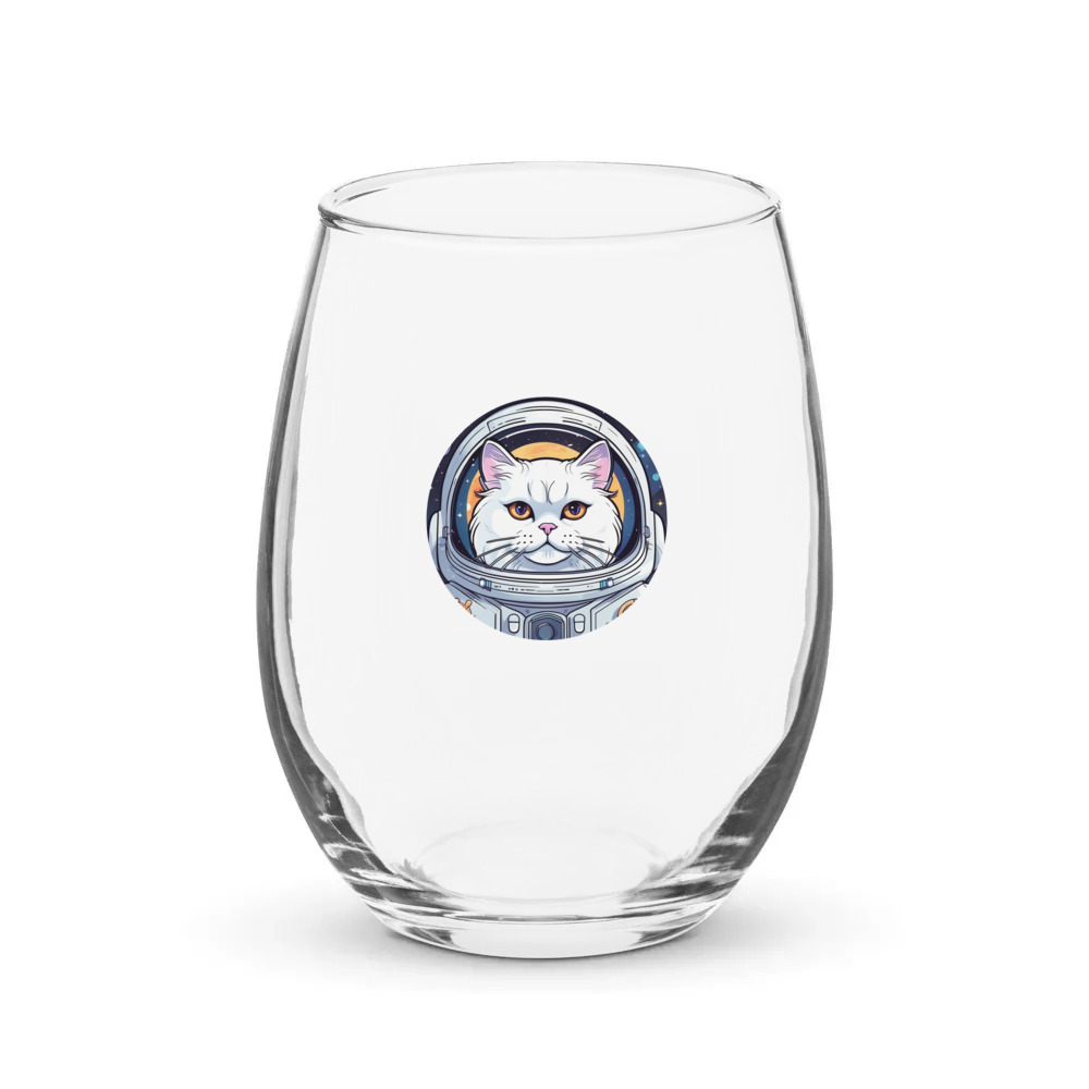 PugMug Custom White Persian Cat Stemless Wine Glass