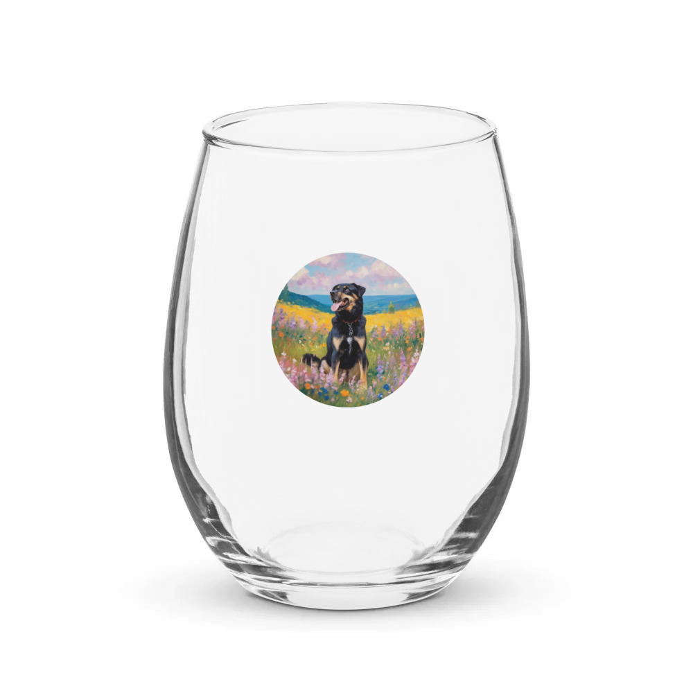PugMug Custom Blue Stemless Wine Glass
