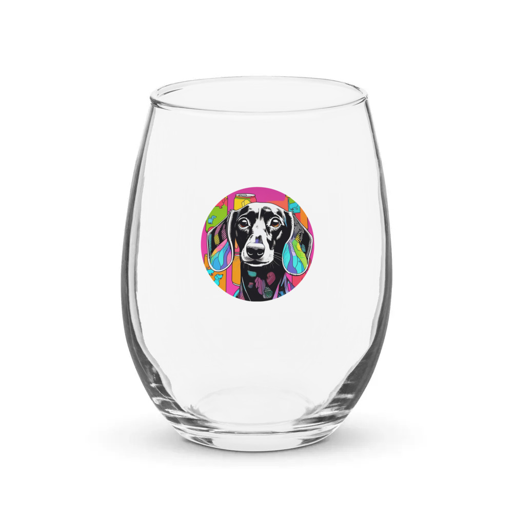 PugMug Custom Black Dachshund Stemless Wine Glass