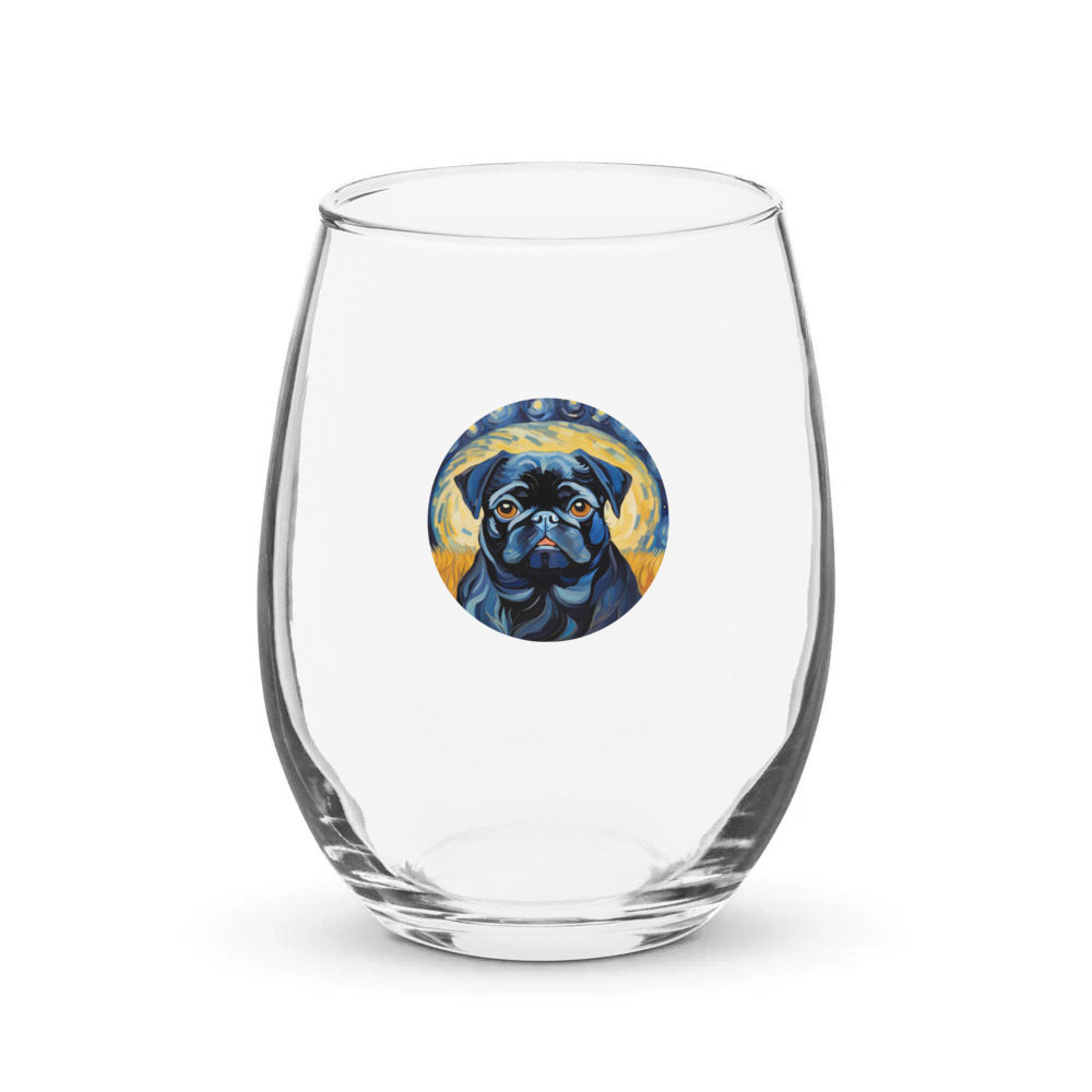 PugMug Custom Black Pug Stemless Wine Glass