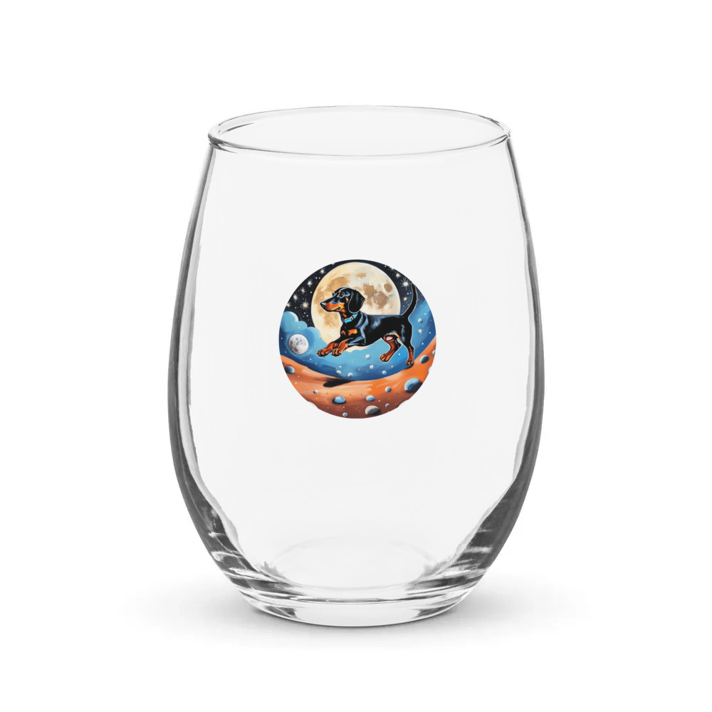 PugMug Custom Black Dachshund Stemless Wine Glass