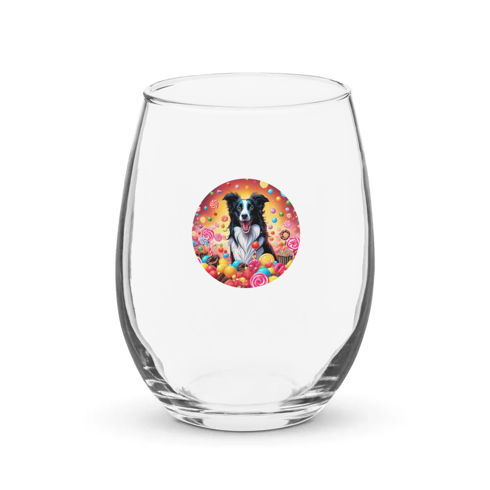 PugMug Custom Border Collie Stemless Wine Glass