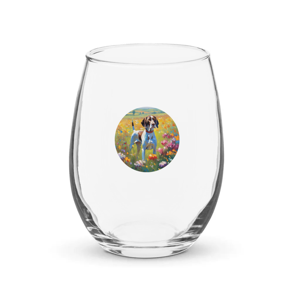 PugMug Custom Pointer Dog Stemless Wine Glass