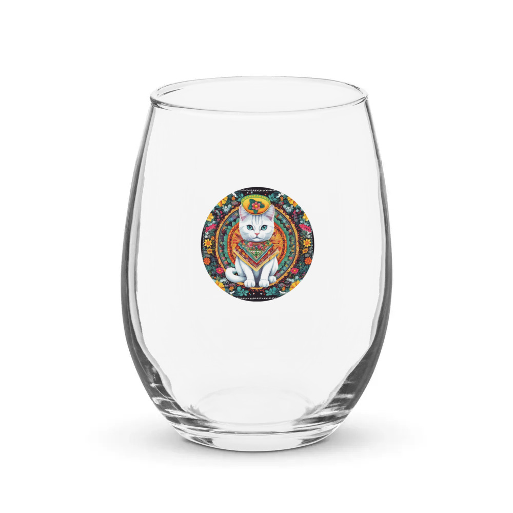 PugMug Custom White Companion Cat Stemless Wine Glass