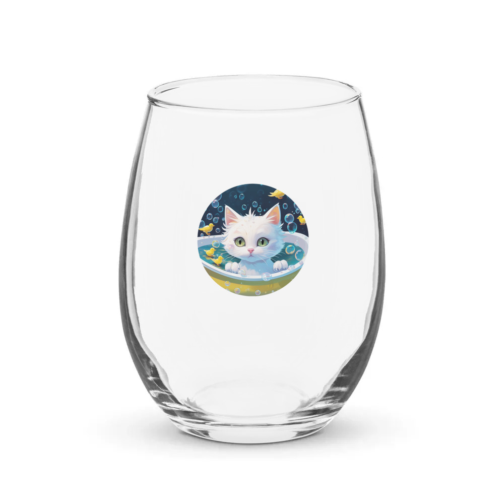 PugMug Custom White Companion Cat Stemless Wine Glass