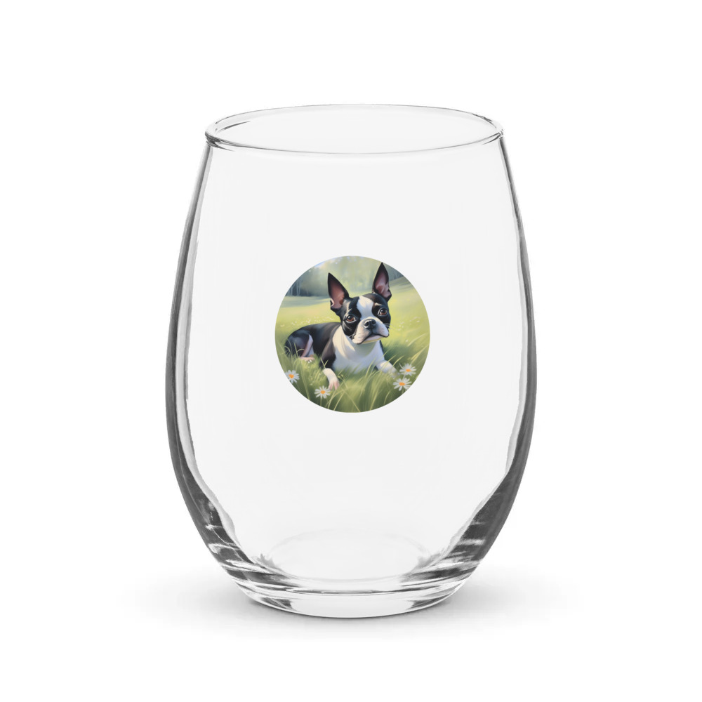 PugMug Custom Boston Terrier Stemless Wine Glass