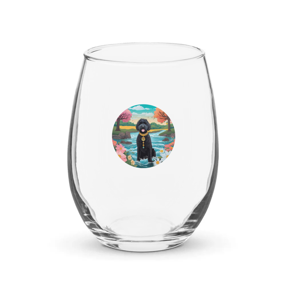 PugMug Custom Portuguese Water Dog Stemless Wine Glass