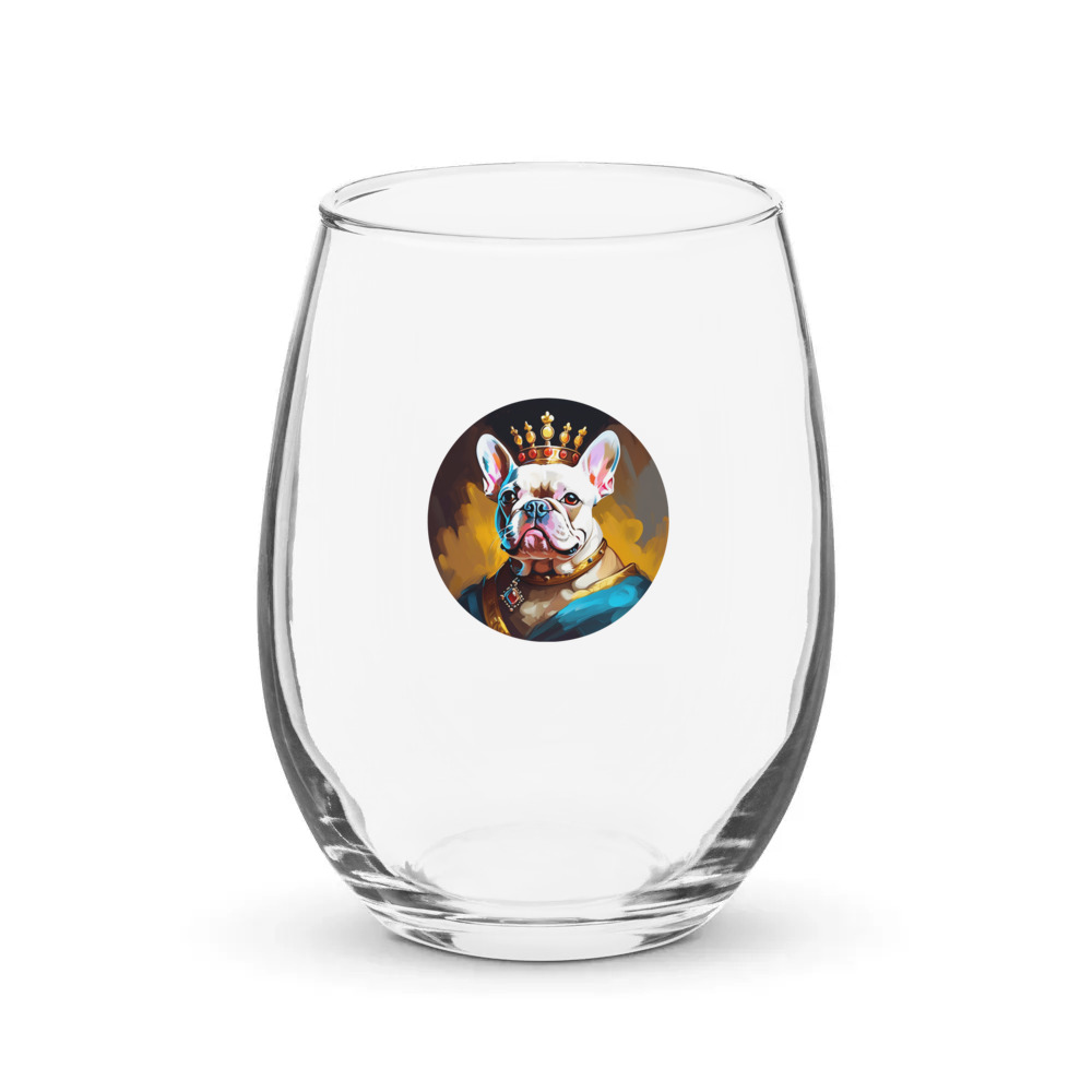 PugMug Custom White French Bulldog Stemless Wine Glass