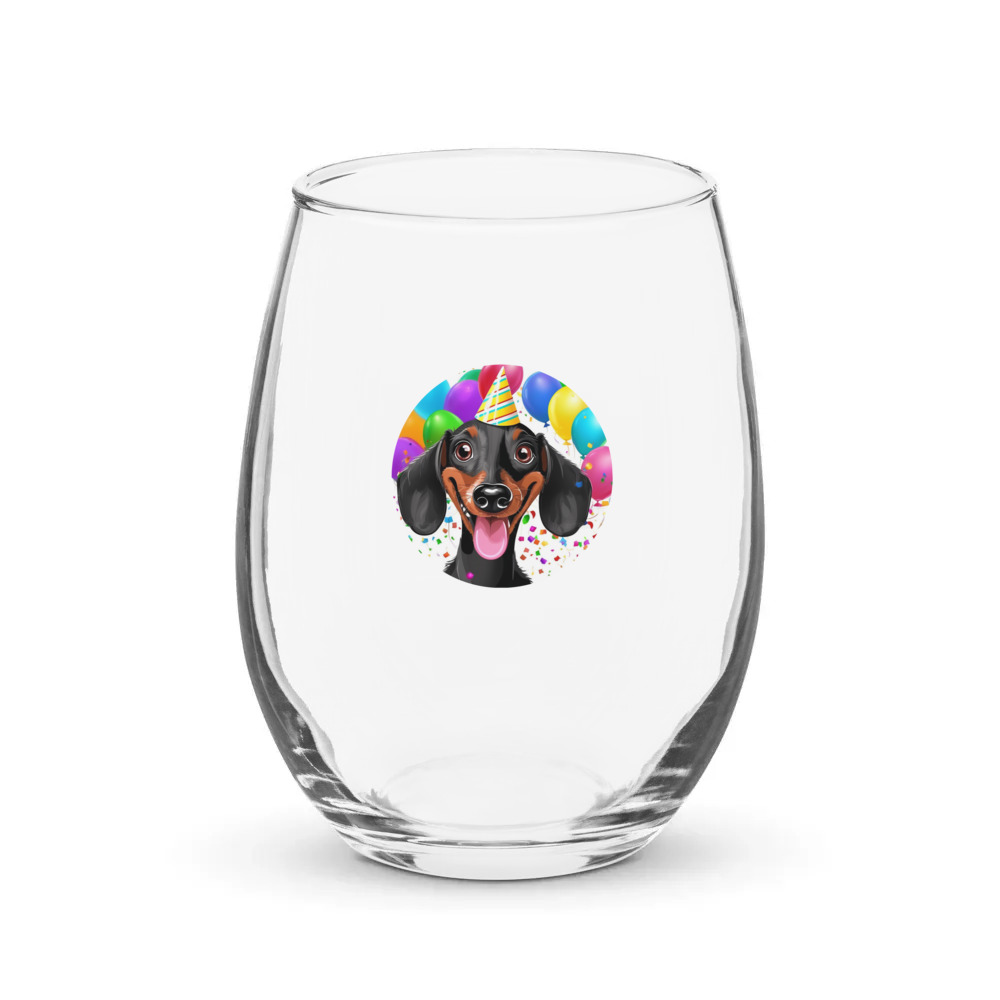 PugMug Custom Black Dachshund Stemless Wine Glass