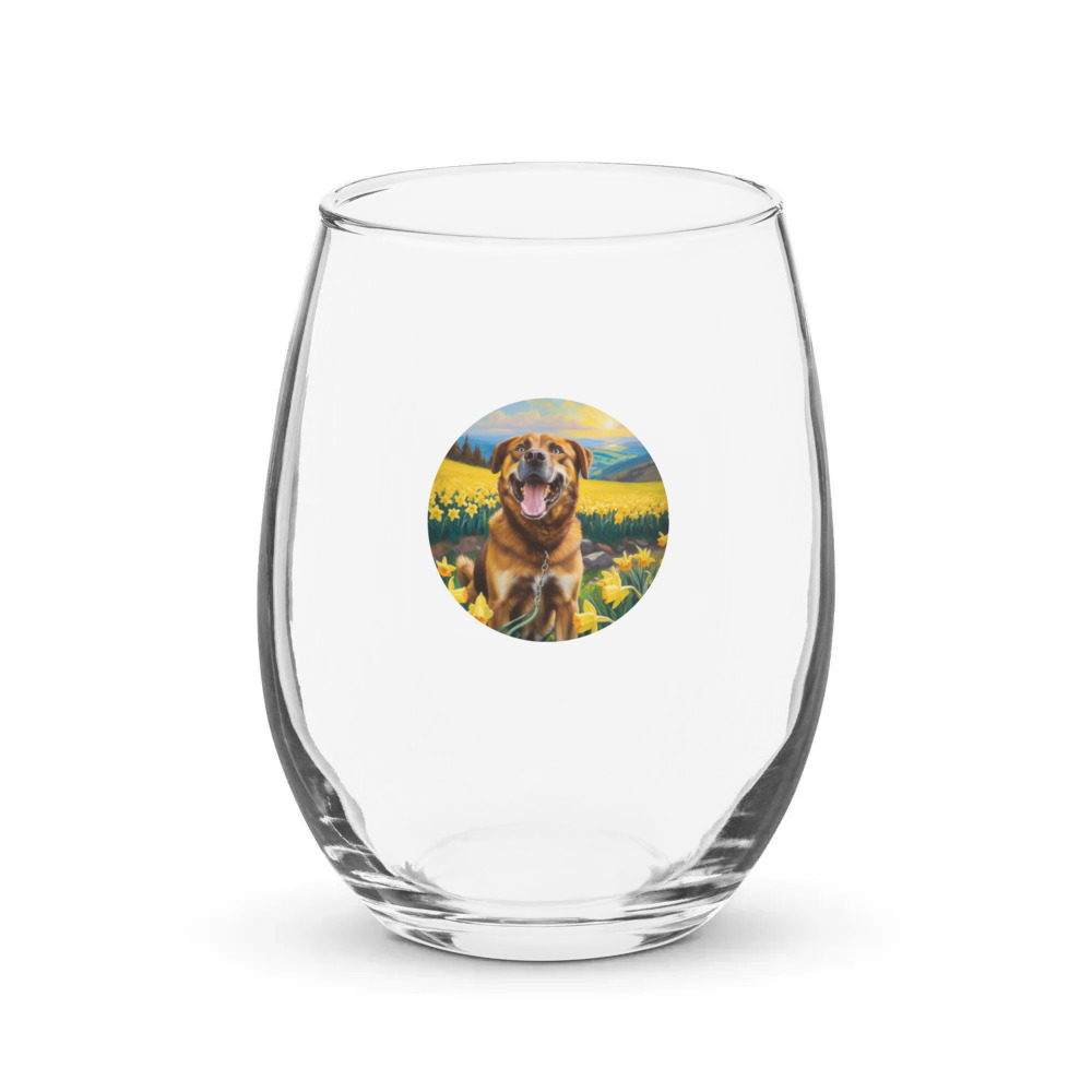PugMug Custom Blue Stemless Wine Glass