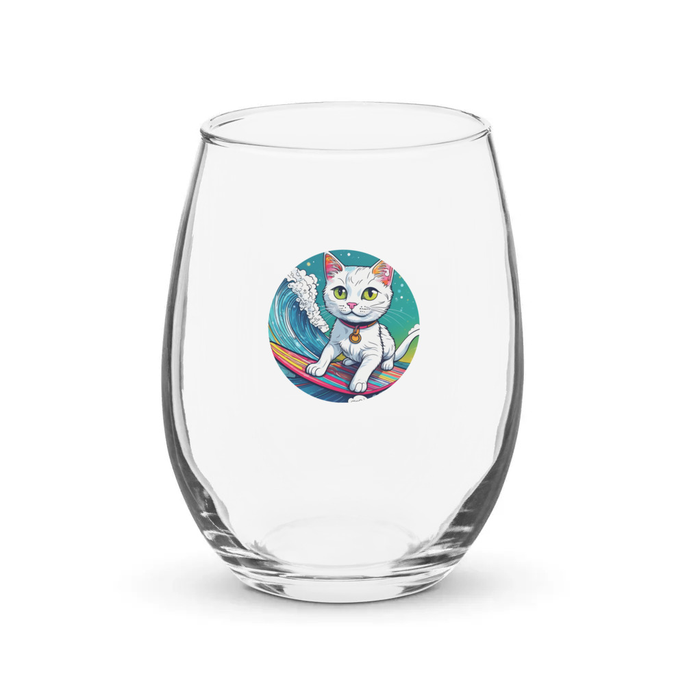 PugMug Custom White Companion Cat Stemless Wine Glass