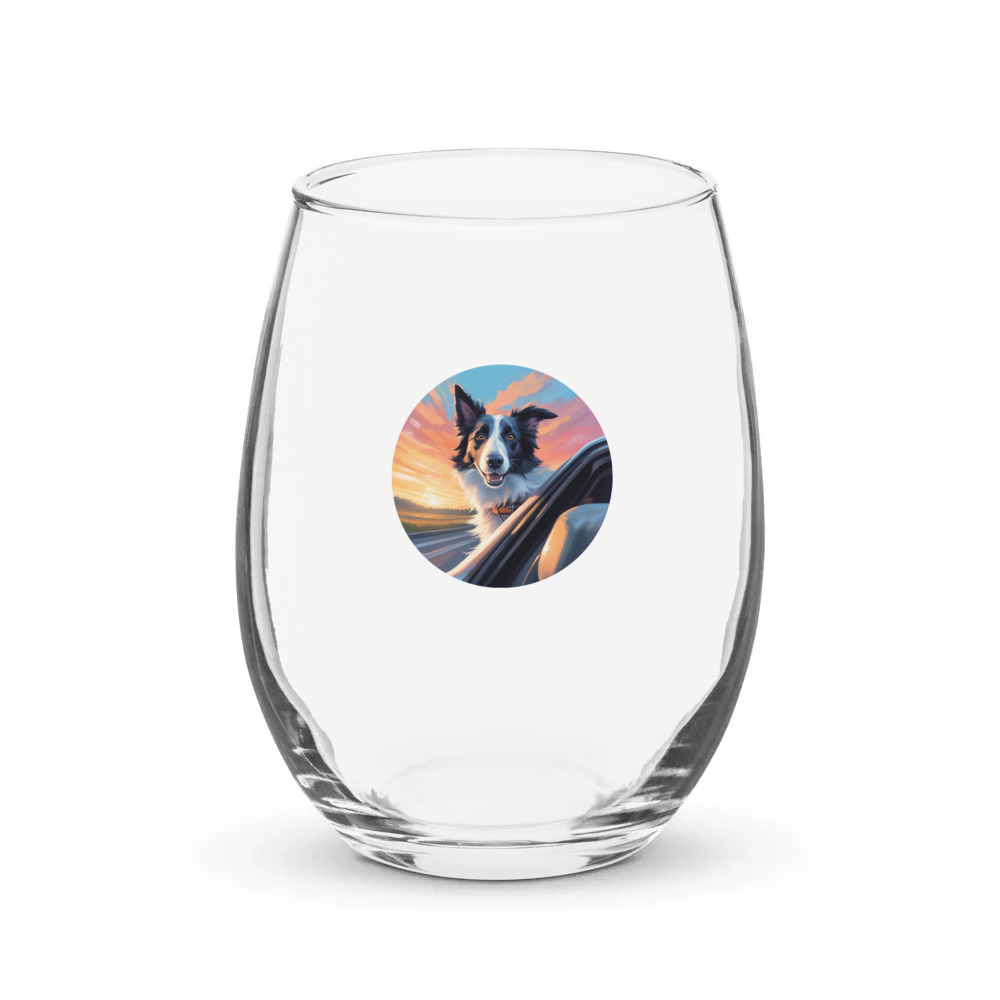 PugMug Custom Border Collie Stemless Wine Glass