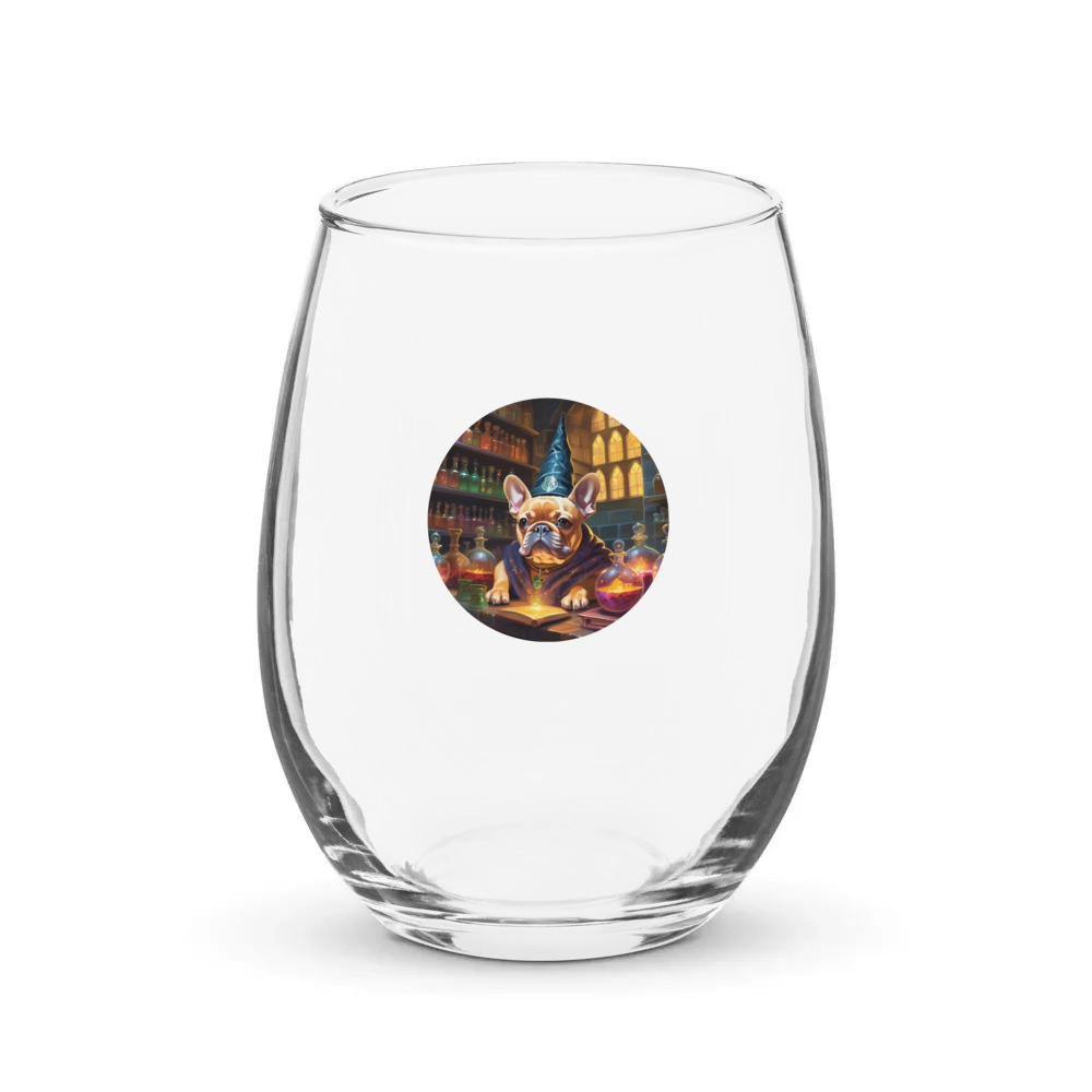 PugMug Custom Tan French Bulldog Stemless Wine Glass