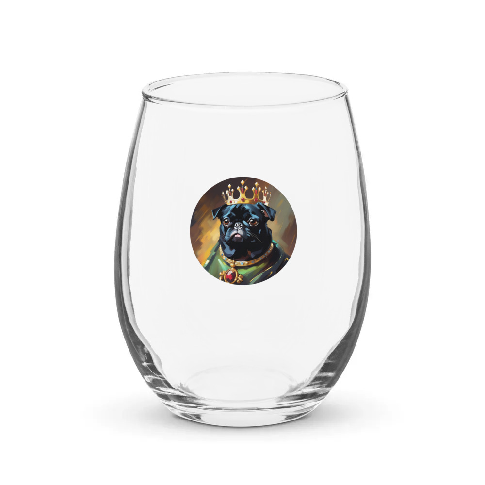 PugMug Custom Black Pug Stemless Wine Glass