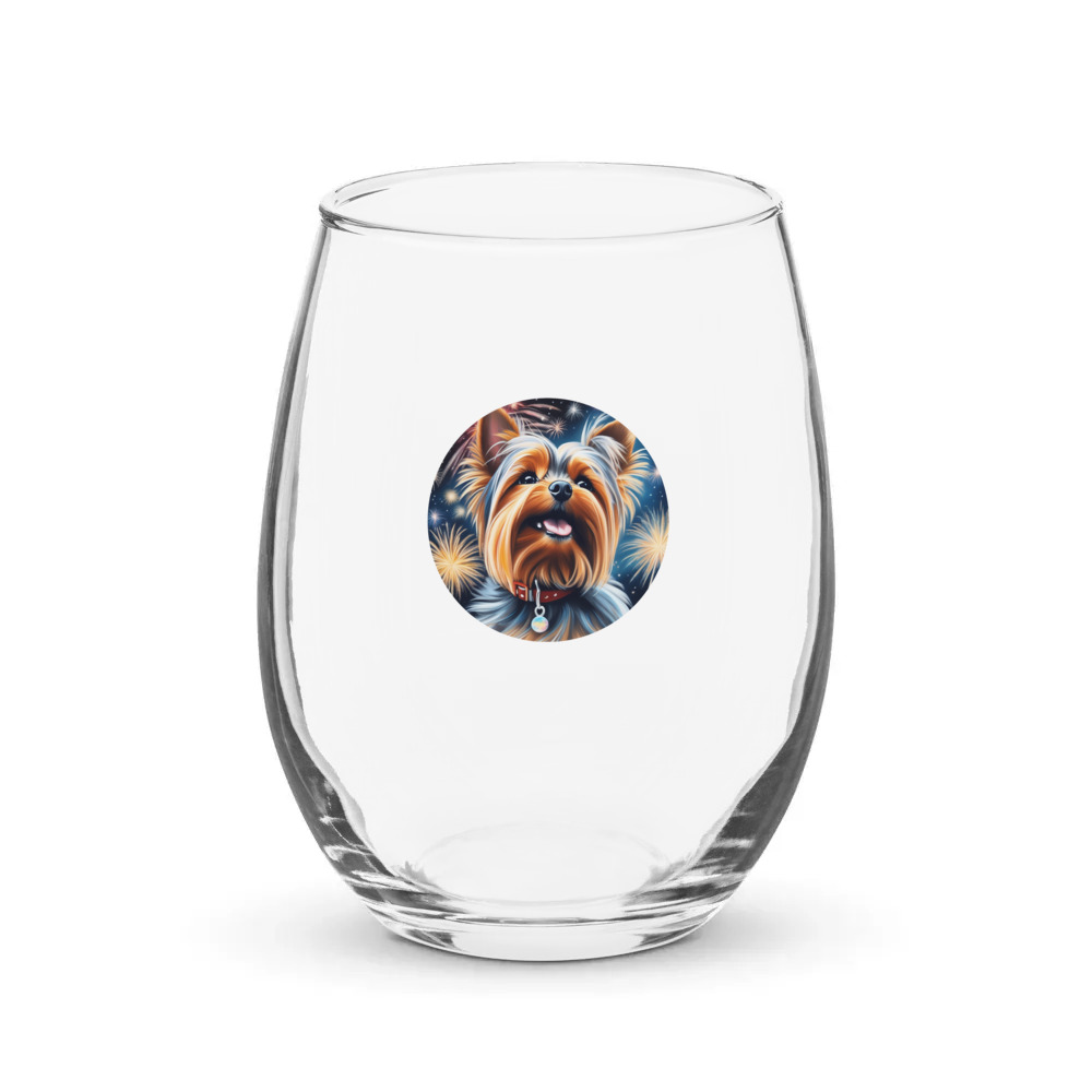 PugMug Custom Yorkshire Terrier Stemless Wine Glass