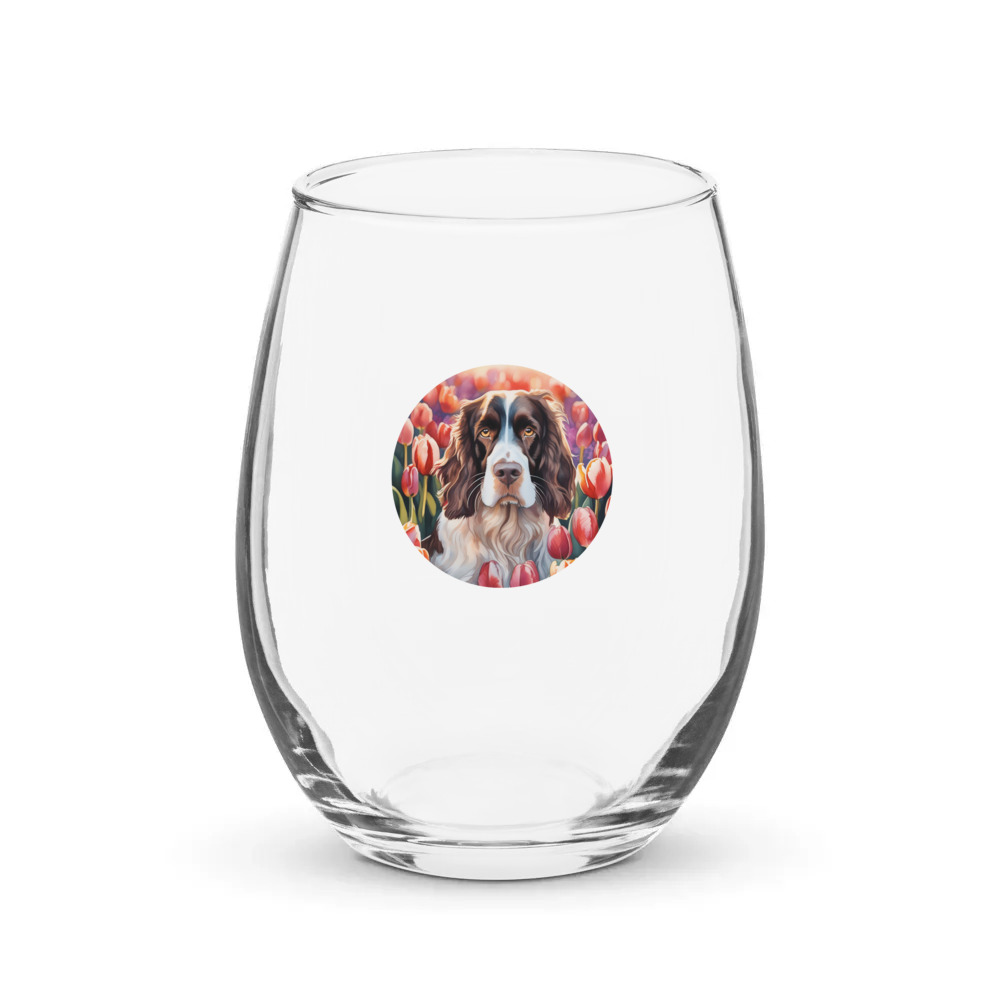 PugMug Custom English Springer Spaniel Stemless Wine Glass
