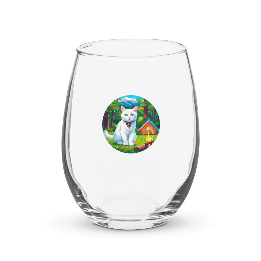 PugMug Custom White Companion Cat Stemless Wine Glass