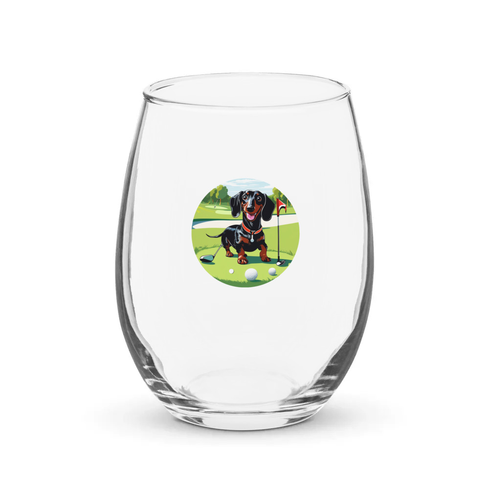 PugMug Custom Black Dachshund Stemless Wine Glass