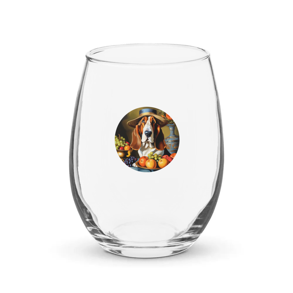 PugMug Custom Basset Hound Stemless Wine Glass