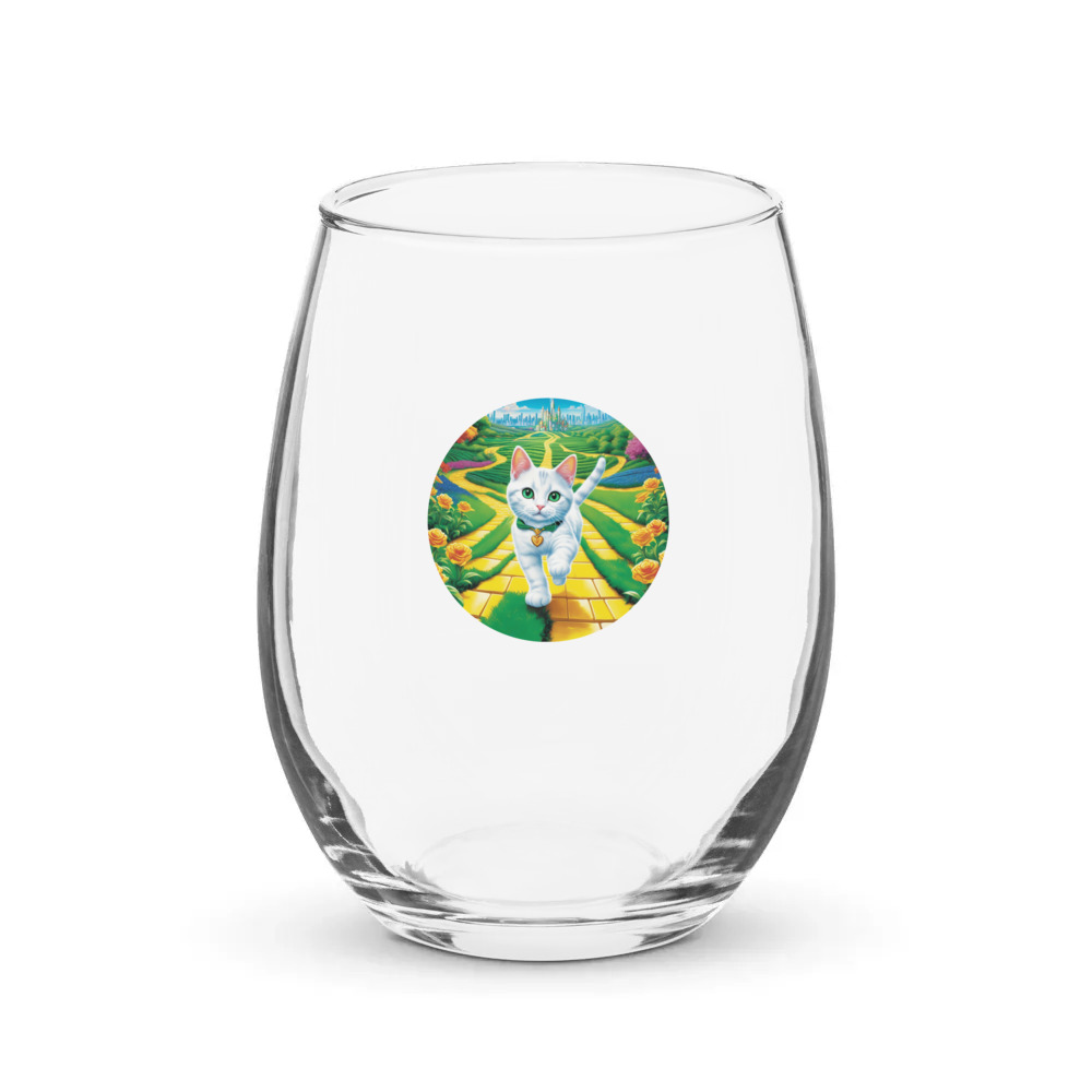 PugMug Custom White Companion Cat Stemless Wine Glass