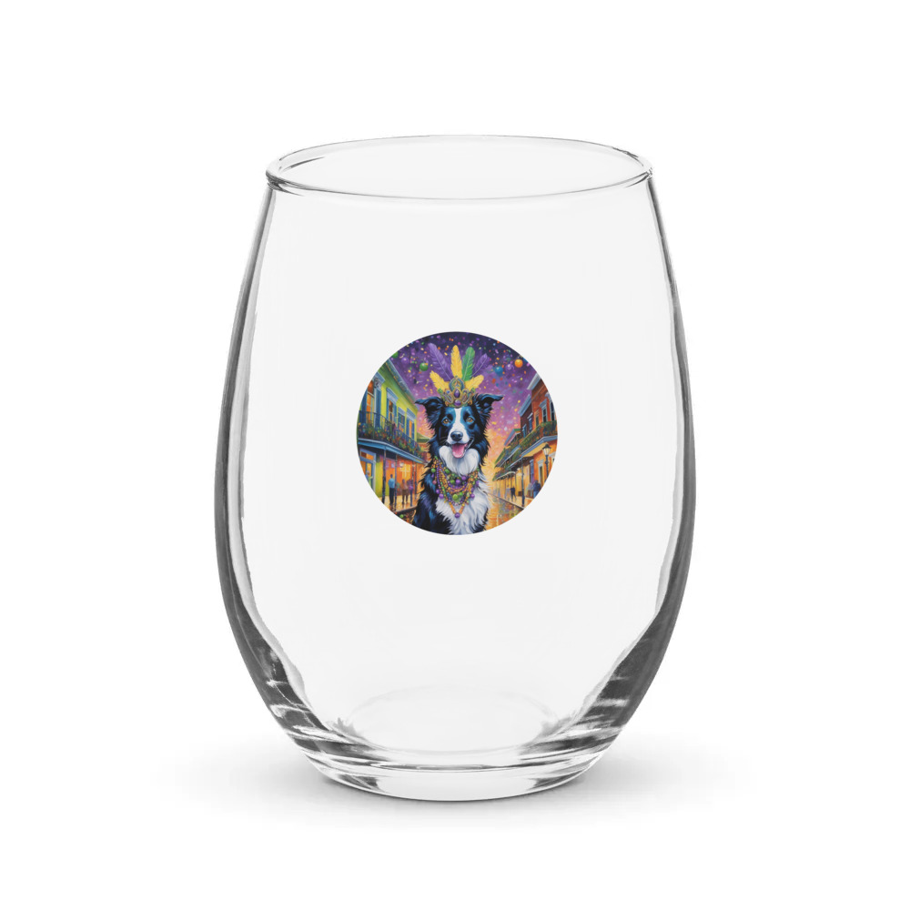 PugMug Custom Border Collie Stemless Wine Glass