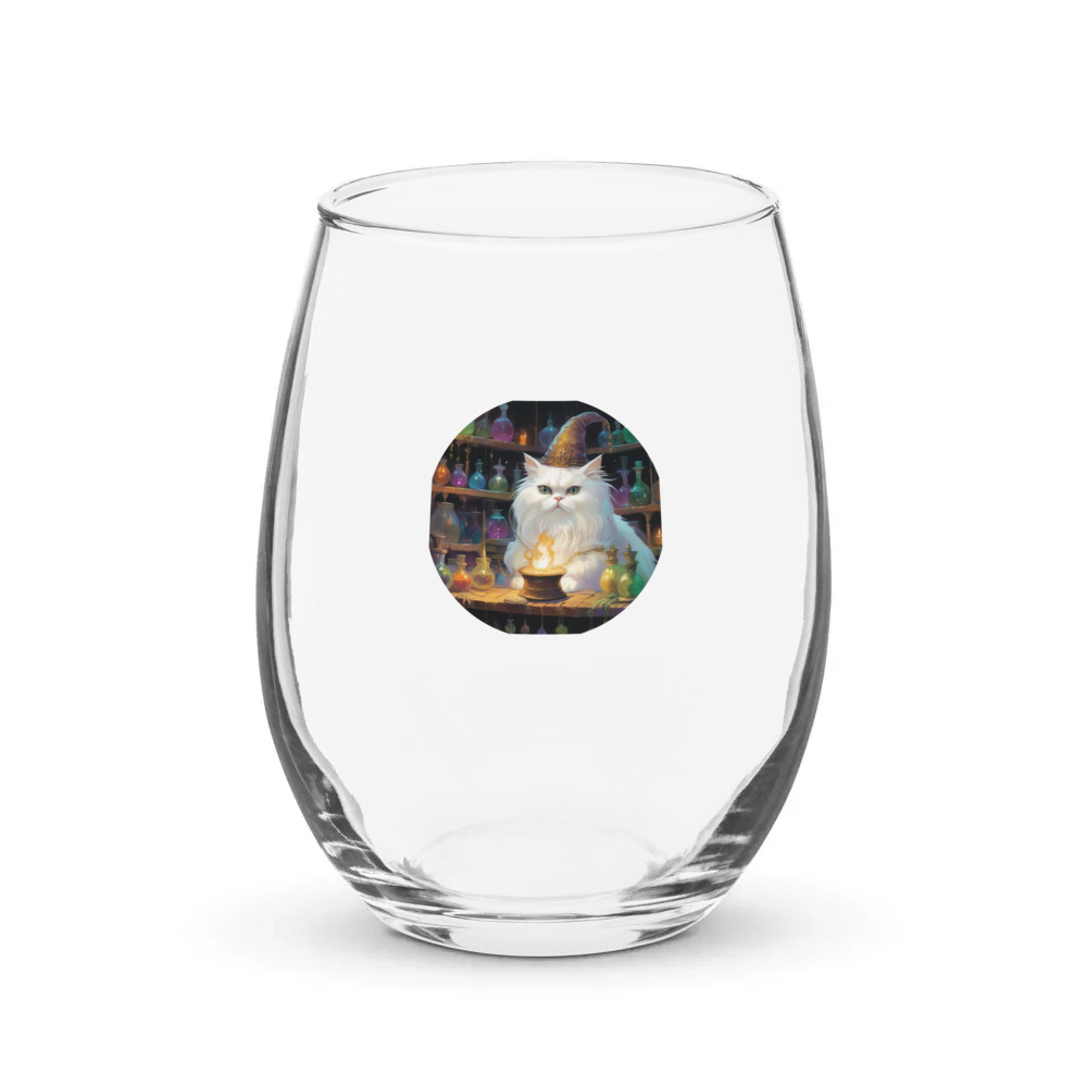 PugMug Custom White Persian Cat Stemless Wine Glass