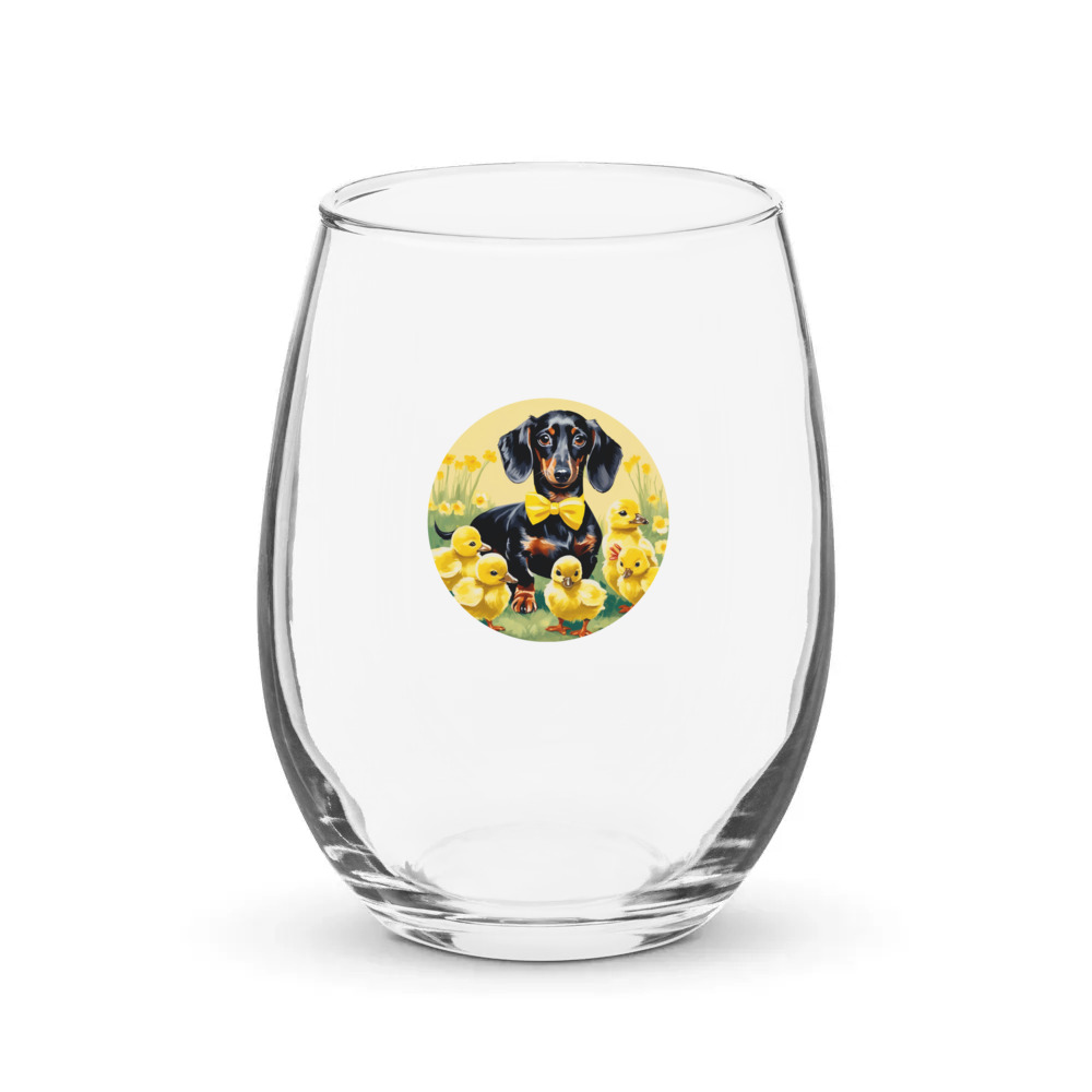 PugMug Custom Black Dachshund Stemless Wine Glass