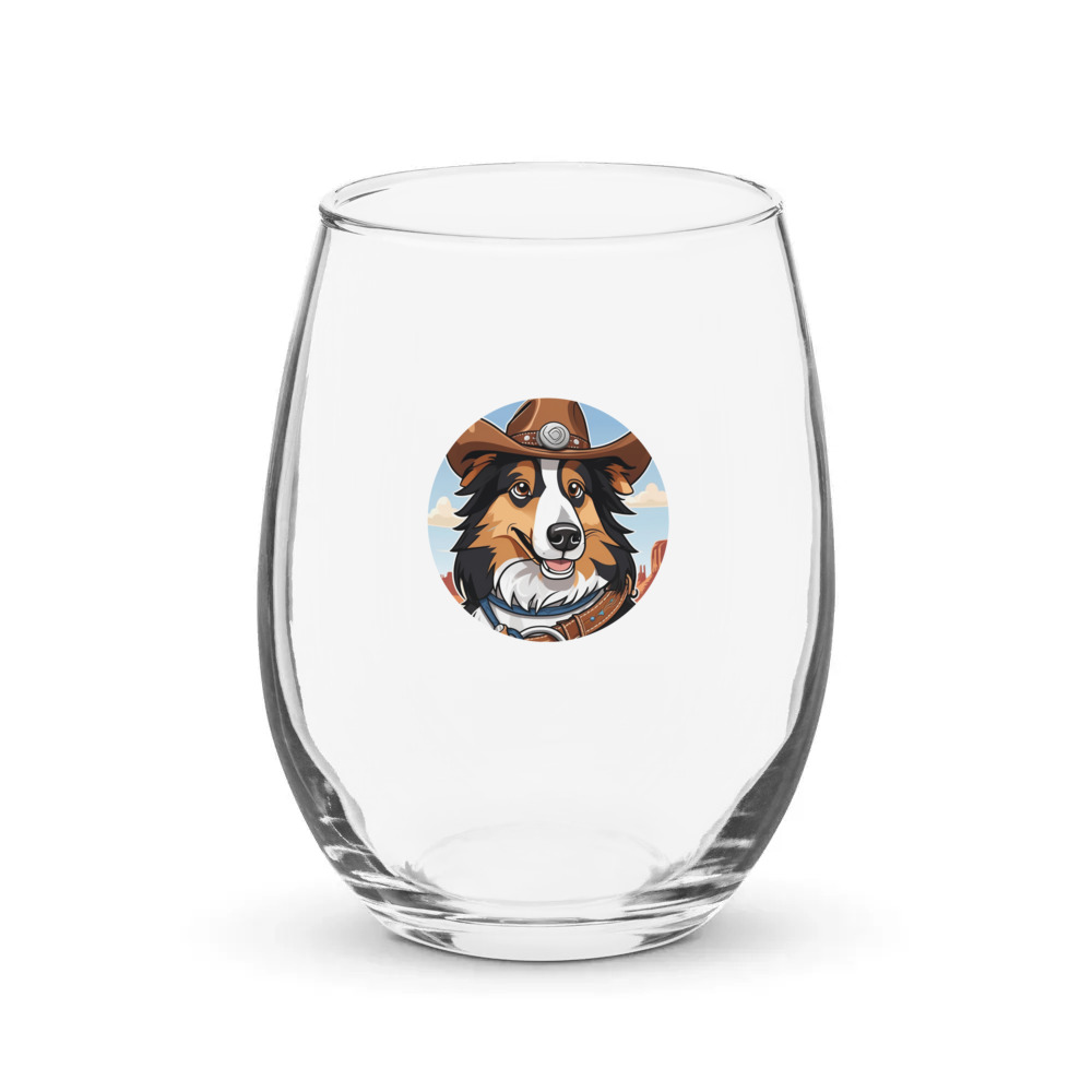 PugMug Custom Collie Stemless Wine Glass