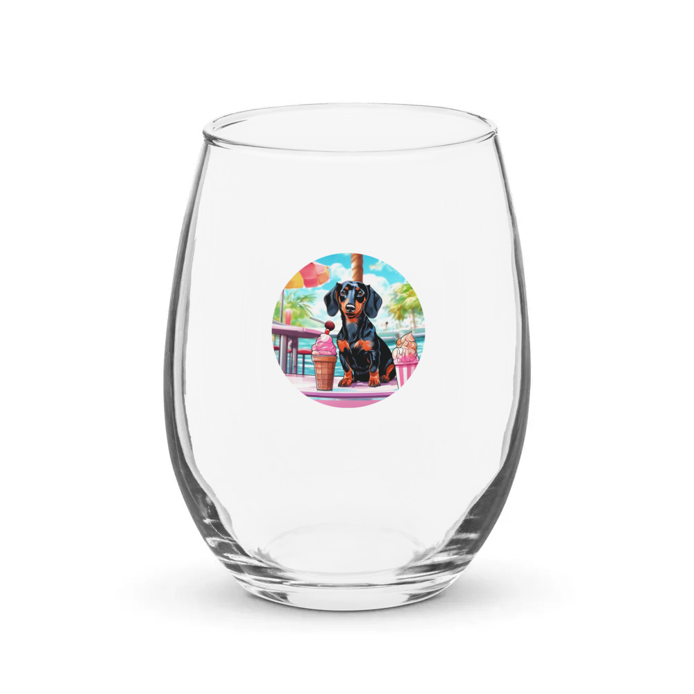 PugMug Custom Black Dachshund Stemless Wine Glass