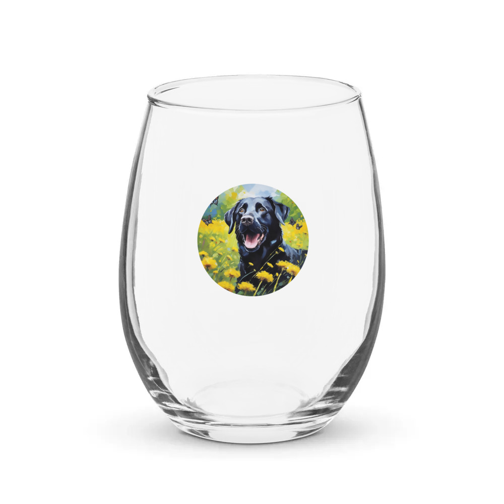 PugMug Custom Black Labrador Retriever Stemless Wine Glass