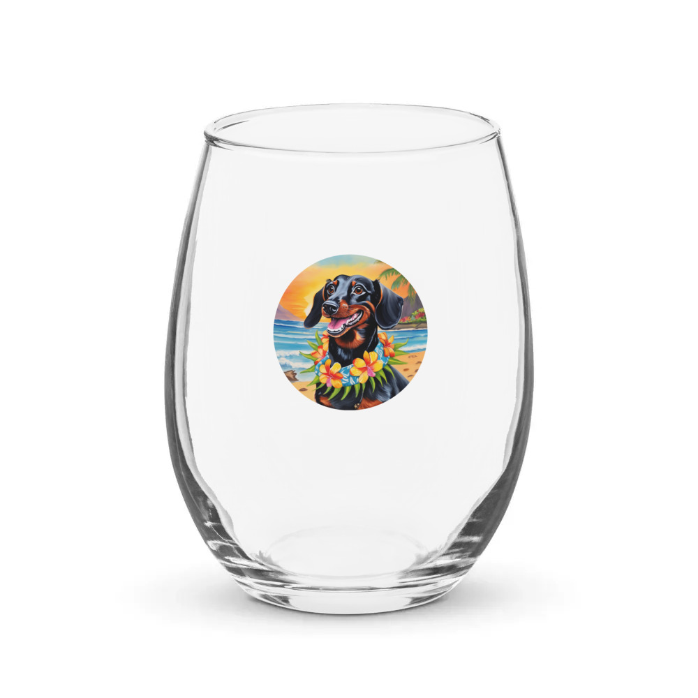 PugMug Custom Black Dachshund Stemless Wine Glass