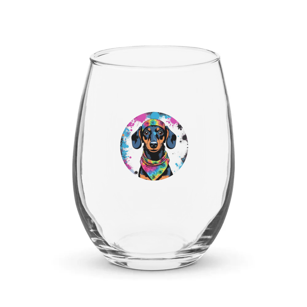 PugMug Custom Black Dachshund Stemless Wine Glass