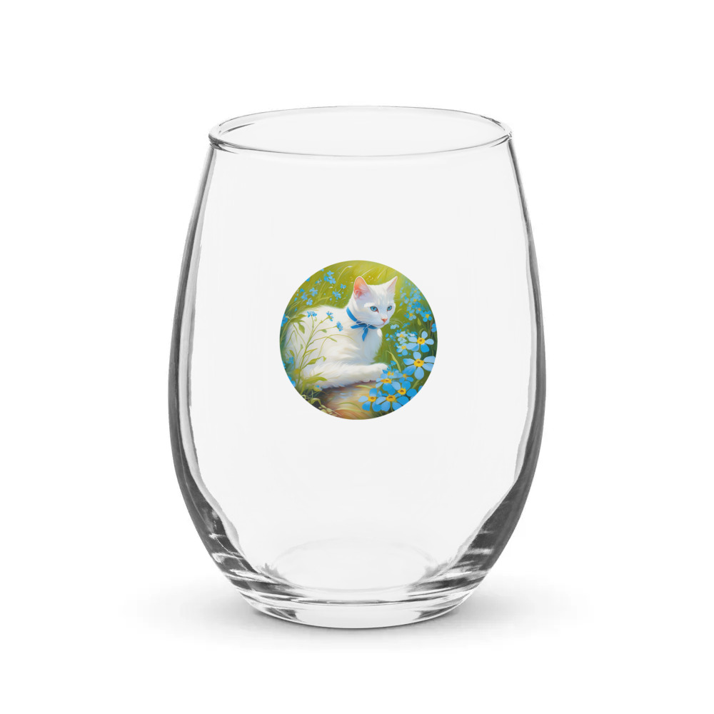 PugMug Custom White Companion Cat Stemless Wine Glass