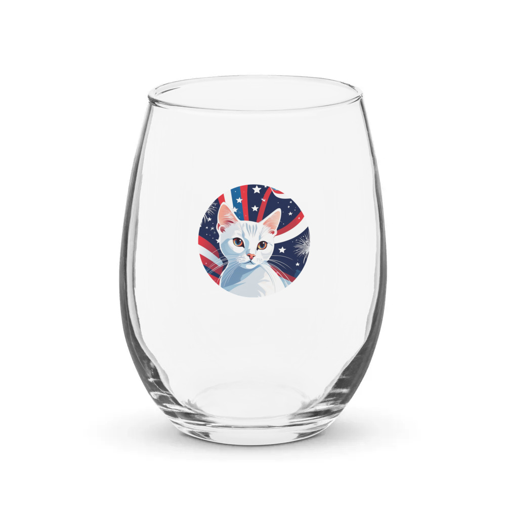 PugMug Custom White Companion Cat Stemless Wine Glass