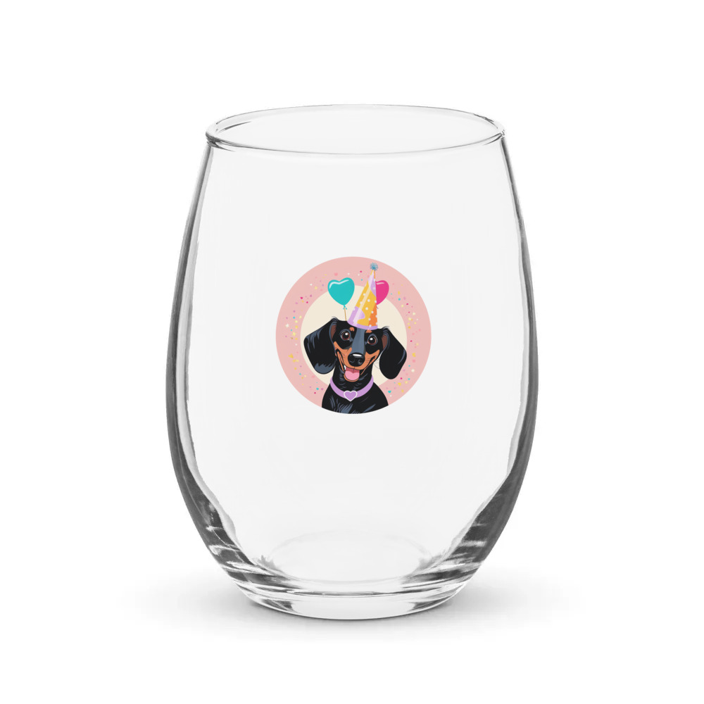 PugMug Custom Black Dachshund Stemless Wine Glass