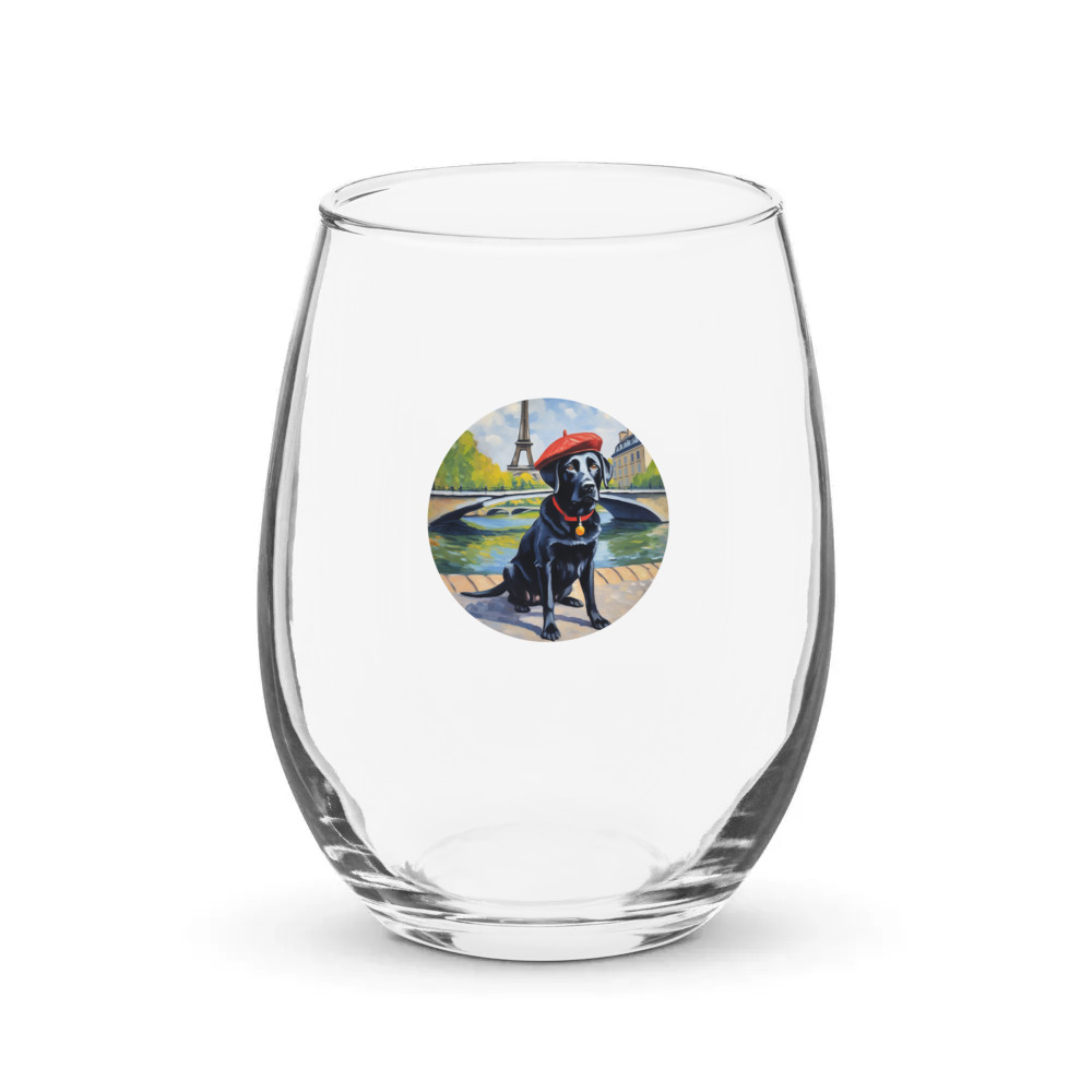 PugMug Custom Black Labrador Retriever Stemless Wine Glass