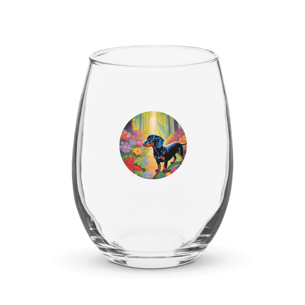PugMug Custom Black Dachshund Stemless Wine Glass