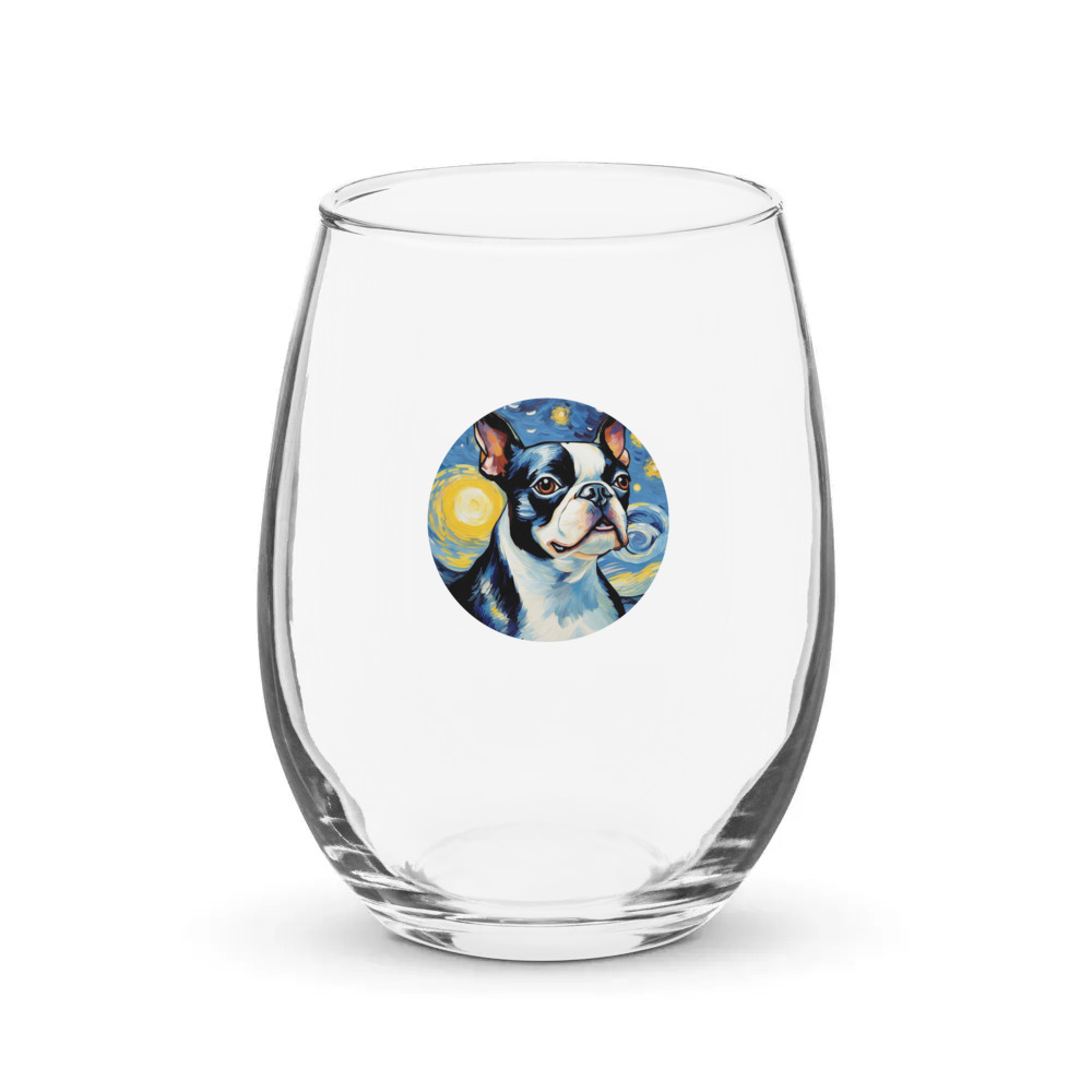 PugMug Custom Boston Terrier Stemless Wine Glass