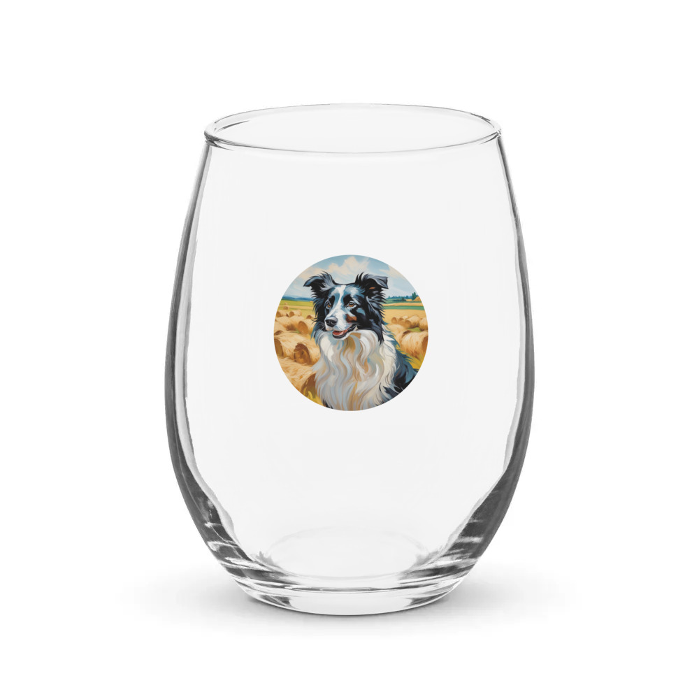 PugMug Custom Border Collie Stemless Wine Glass