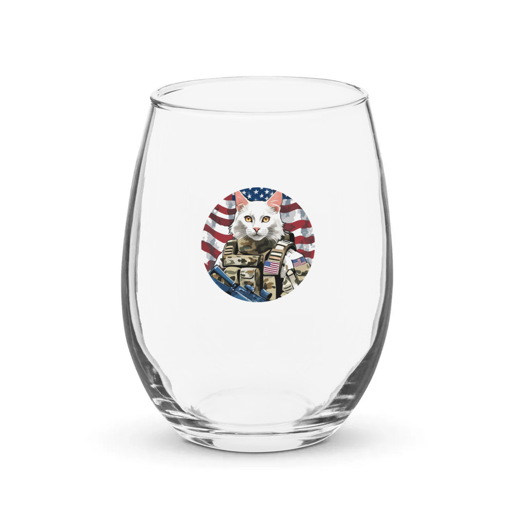 PugMug Custom White Companion Cat Stemless Wine Glass