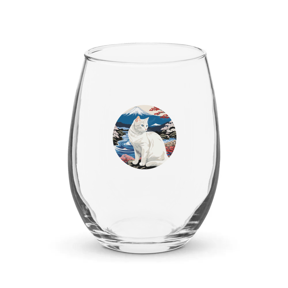 PugMug Custom White Companion Cat Stemless Wine Glass