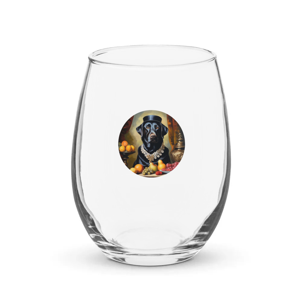 PugMug Custom Black Labrador Retriever Stemless Wine Glass
