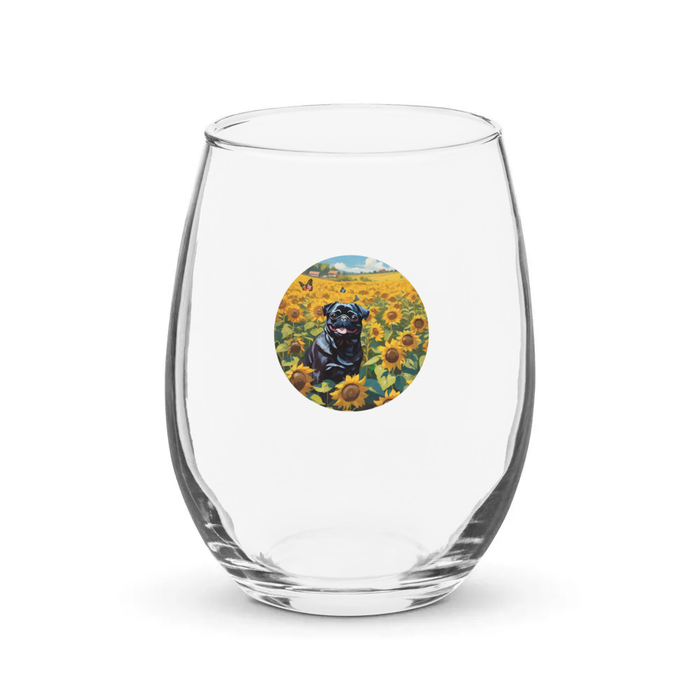PugMug Custom Black Pug Stemless Wine Glass