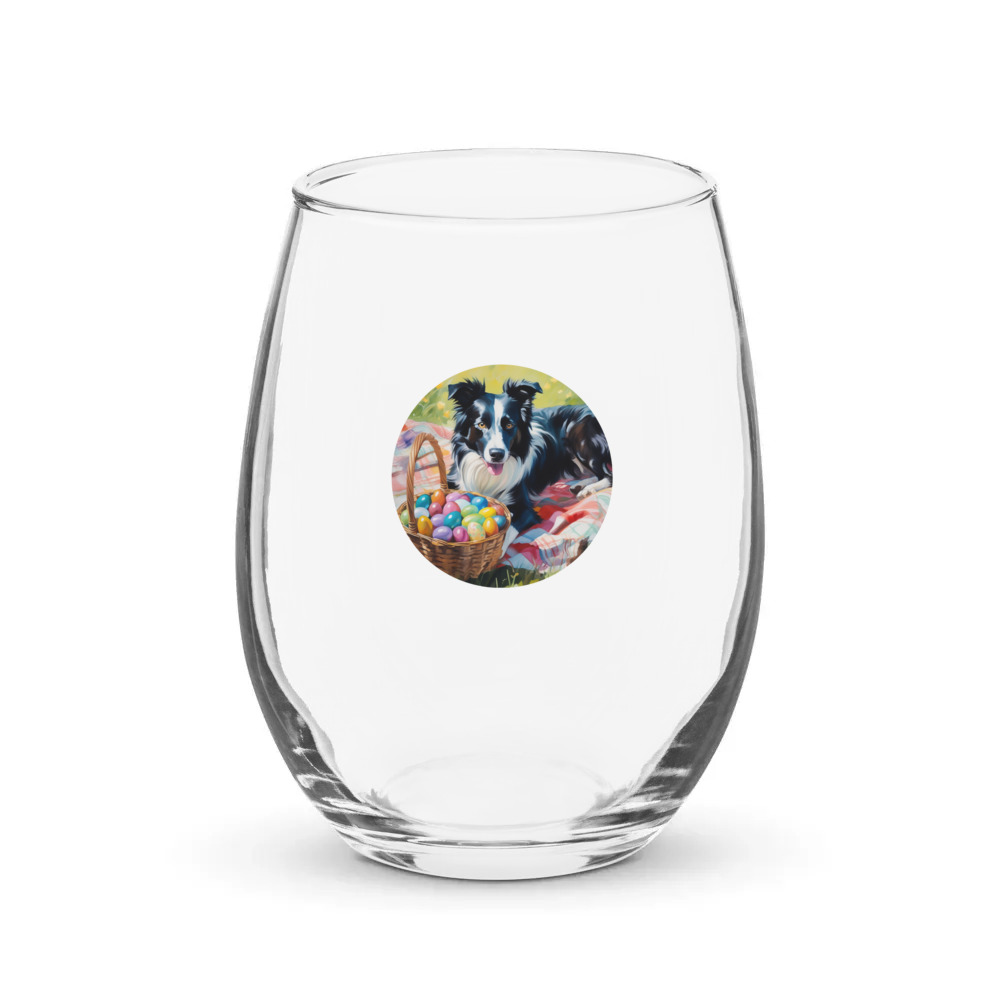 PugMug Custom Border Collie Stemless Wine Glass