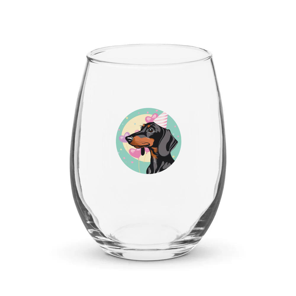 PugMug Custom Black Dachshund Stemless Wine Glass